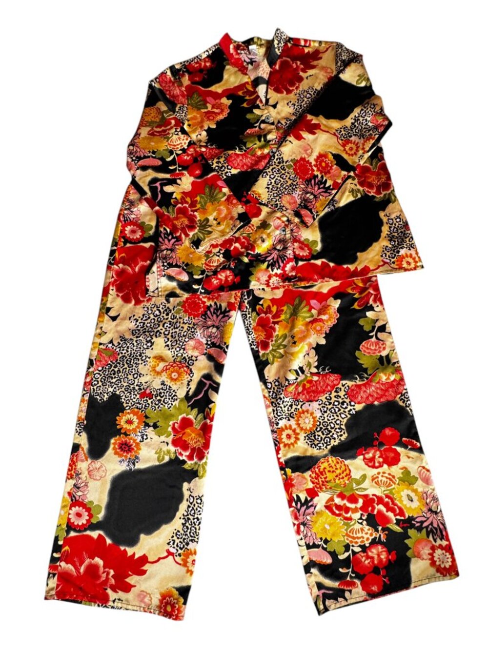 Cruz by Natori Floral Leopard Satin Pajama Set Loungewear Women’s Small